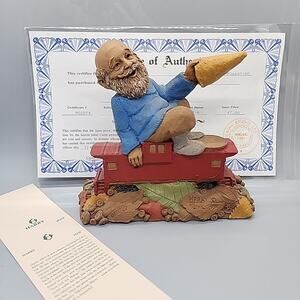 1995 Tom Clark Gnome HARRY Train Caboose WWI Woodspirit Honoring Truman COA